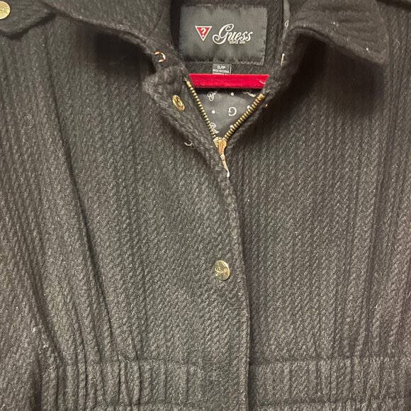 GUESS Black Wool Blend Textured Cape Coat - Size Small - Picture 2 of 12